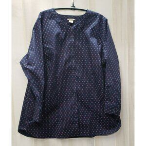 Duluth Trading Wrinklefighter L/S Tunic, 1X, Pockets, Navy & Red Pineapple Print
